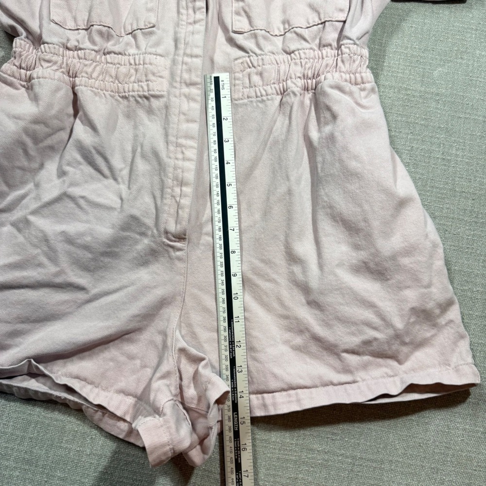 Nasty Gal Pink Denim Romper Utility Boiler Suit Shorts US 12 Large Short Sleeve - Picture 5 of 6